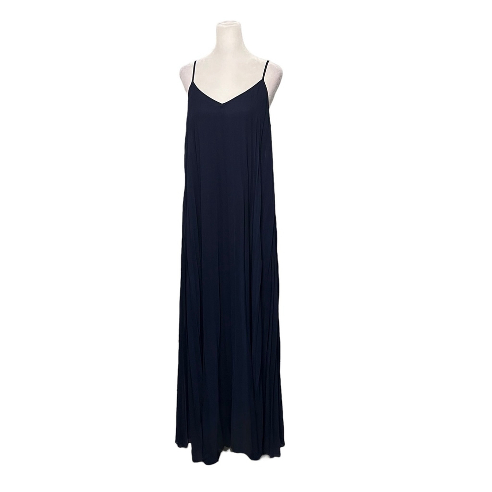 Bisou Bisou Navy Pleated Chiffon Maxi Dress Size 8
